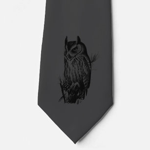 Black Owl   Neck Tie   Charcoal and Black