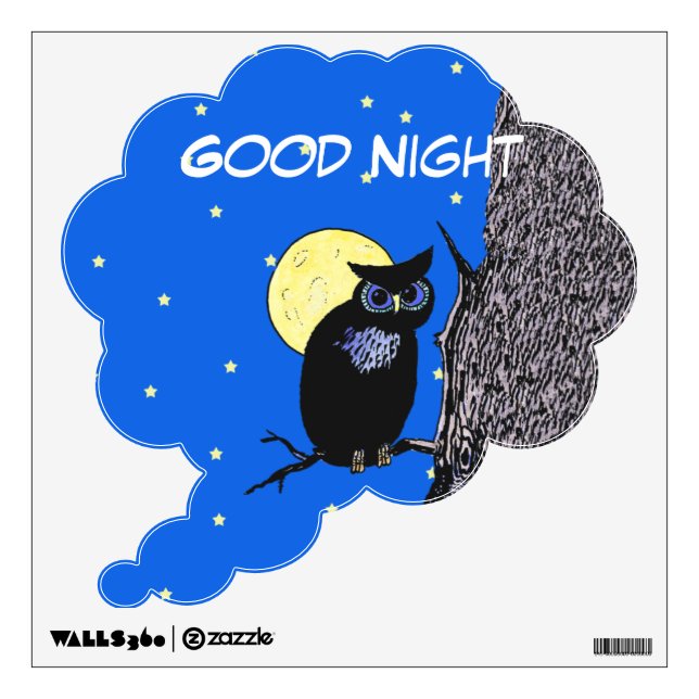 Black Owl Tree Moon Stars Wall Sticker (Front)