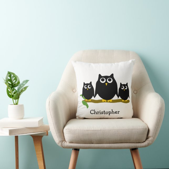 Black Owls Design Personalised Throw Pillow (Chair)