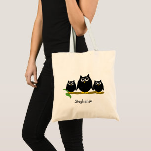 Black Owls Design Personalised Tote Bag