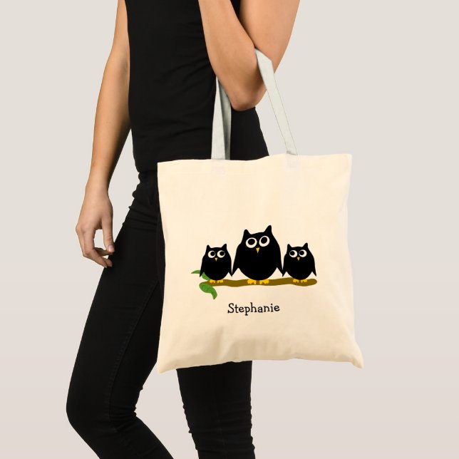 Black Owls Design Personalised Tote Bag (Front (Product))