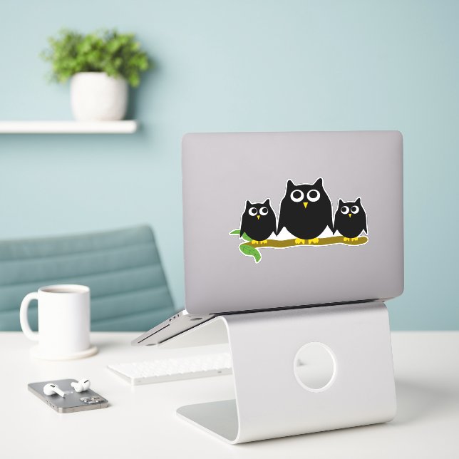 Black Owls Design Sticker (Laptop On Desk)