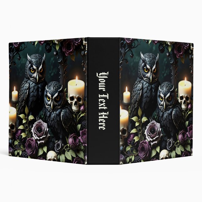 Black Owls Skulls and Candles Gothic 3 Ring Binder (Background)