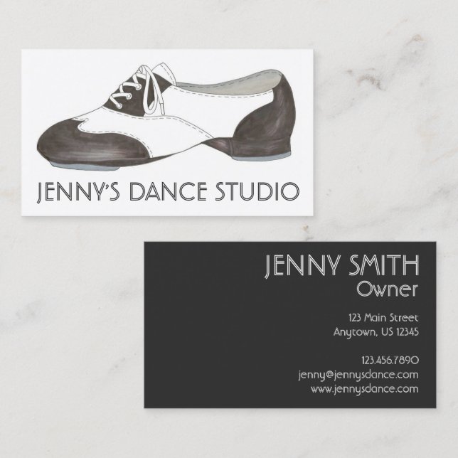 Black Oxford Tap Shoe Dance Teacher Studio Business Card (Front/Back)