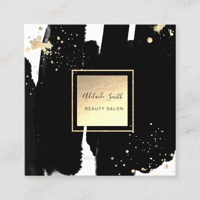 black paint brush strokes square business card (Front)