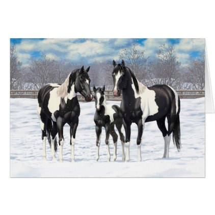 Black Paint Horses In Snow Card