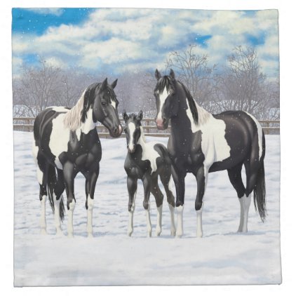 Black Paint Horses In Snow Napkin