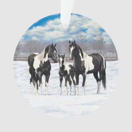 Black Paint Horses In Snow Ornament