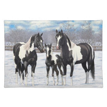 Black Paint Horses In Snow Placemat