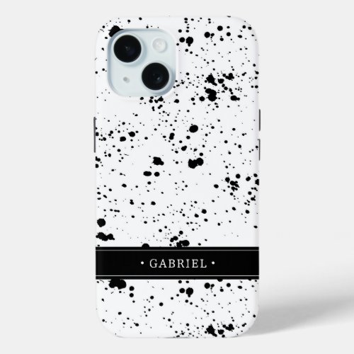 Black Paint Splatter Pattern  Add Your Name iPhone 15 Case