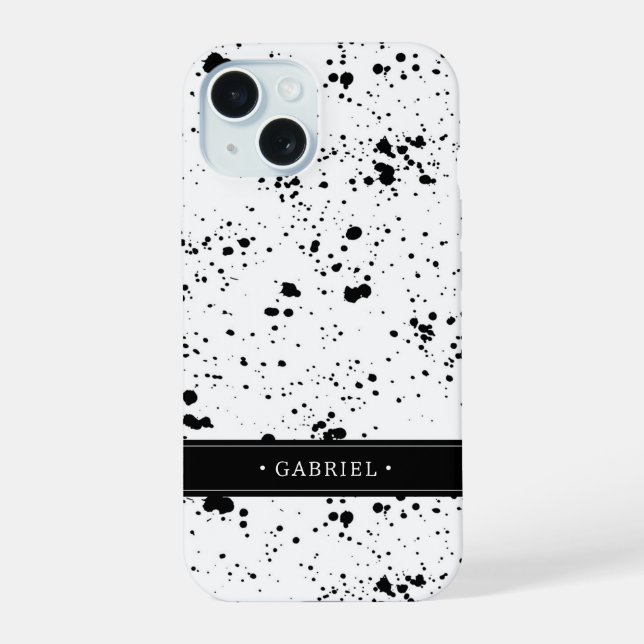 Black Paint Splatter Pattern | Add Your Name Iphone Case (Back)