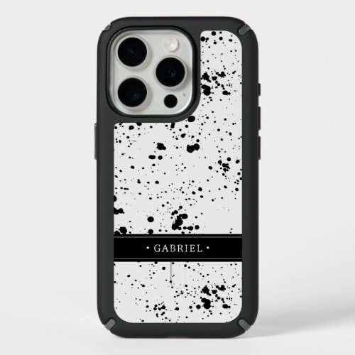 Black Paint Splatter Pattern  Add Your Name iPhone 15 Pro Case