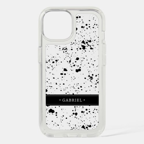 Black Paint Splatter Pattern  Add Your Name iPhone 15 Case