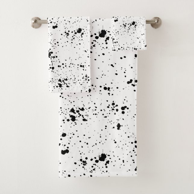 Black Paint Splatter Pattern Bath Towel Set (Insitu)