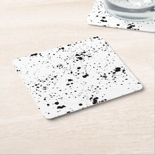 Black Paint Splatter Pattern Square Paper Coaster