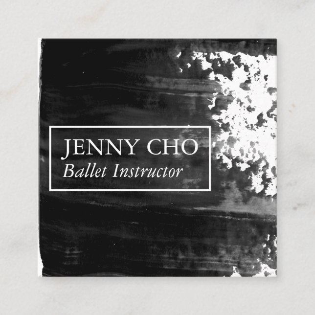 Black Paint Stripe Brushstroke Square Business Card (Front)