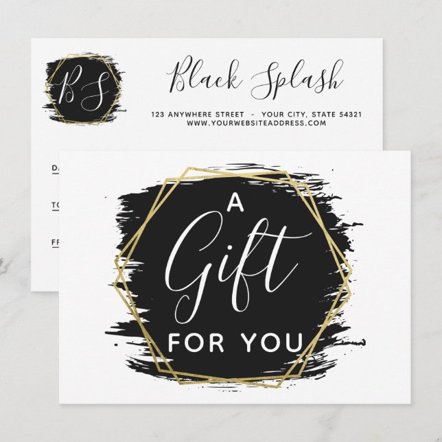 Black Paint Stroke & Modern Gold Certificate Card (Front/Back)