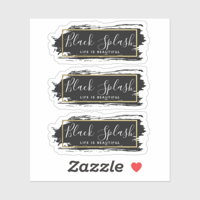 Black Paint Stroke & Modern Gold Geo 3-Piece Logo Sticker (Sheet)