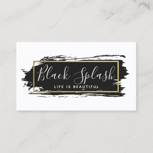 Black Paint Stroke  Modern Gold Geometric Chic Business Card