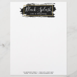 Black Paint Stroke & Modern Gold Geometric Chic Letterhead