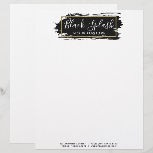 Black Paint Stroke & Modern Gold Geometric Chic Letterhead | Zazzle
