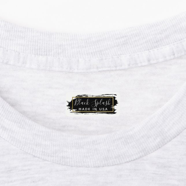 Black Paint Stroke & Modern Gold Geometric Clothes Labels (Affixed)