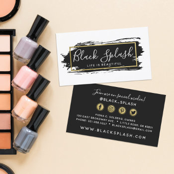 Black Paint Stroke & Modern Gold Social Networking Business Card by CyanSkyDesign at Zazzle