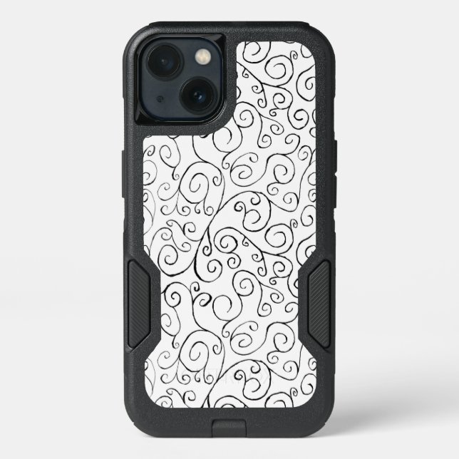 Black Painted Curvy Pattern on White Otterbox iPhone Case (Back)