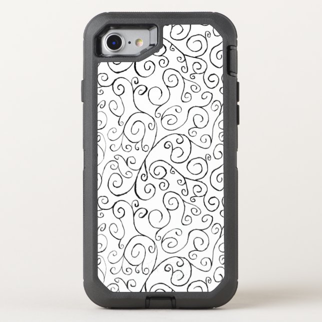 Black Painted Curvy Pattern on White Otterbox iPhone Case (Back)