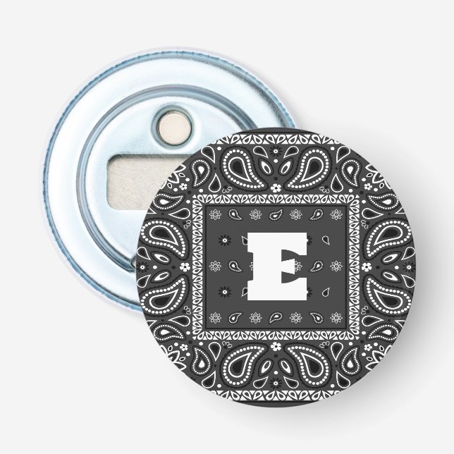 Black Paisley Bandana Birthday Hip Hop Rap Scarf Bottle Opener (Front)