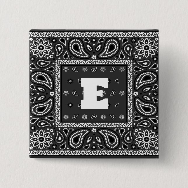 Black Paisley Bandana Birthday Hip Hop Rap Scarf Button (Front)