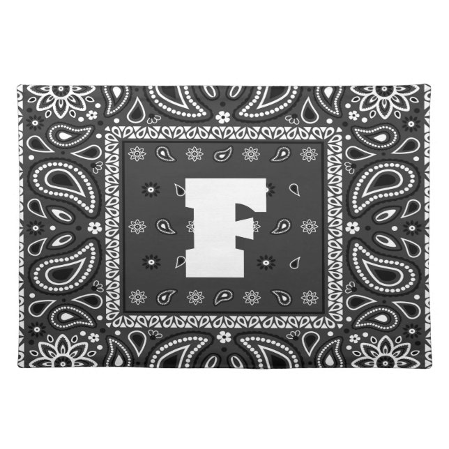 Black Paisley Bandana Birthday Hip Hop Rap Scarf Cloth Placemat (Front)