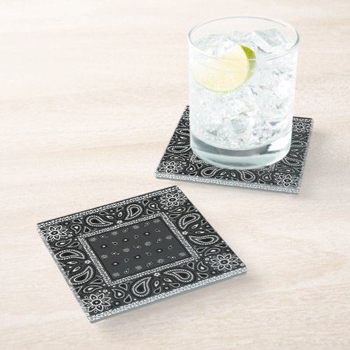 Black Paisley Bandana Birthday Hip Hop Rap Scarf Glass Coaster