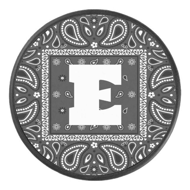 Black Paisley Bandana Birthday Hip Hop Rap Scarf Hockey Puck (Front)