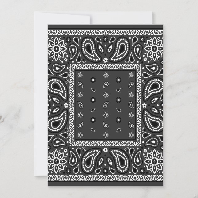 Black Paisley Bandana Birthday Hip Hop Rap Scarf Invitation (Front)