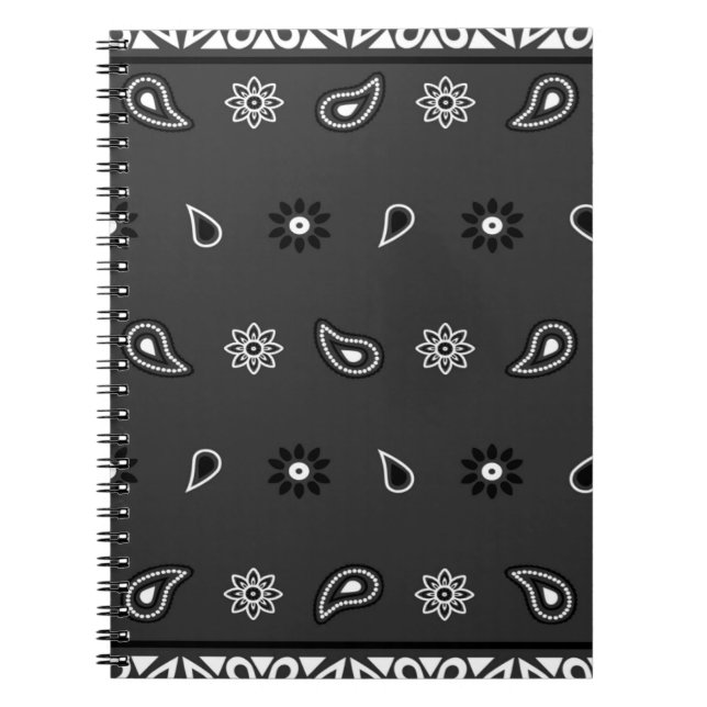 Black Paisley Bandana Birthday Hip Hop Rap Scarf Notebook (Front)