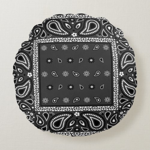 Black Paisley Bandana Birthday Hip Hop Rap Scarf Round Pillow