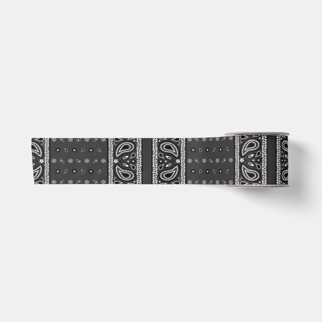 Black Paisley Bandana Birthday Hip Hop Rap Scarf Satin Ribbon (Front)
