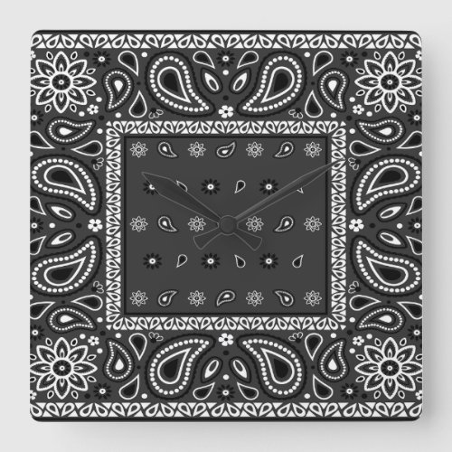 Black Paisley Bandana Birthday Hip Hop Rap Scarf Square Wall Clock