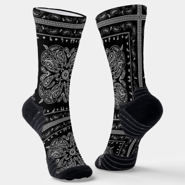 Black Paisley Bandana Print  Socks (Angled)