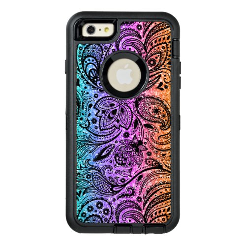 Black Paisley  Colorful Faux Glitter Texture OtterBox Defender iPhone Case