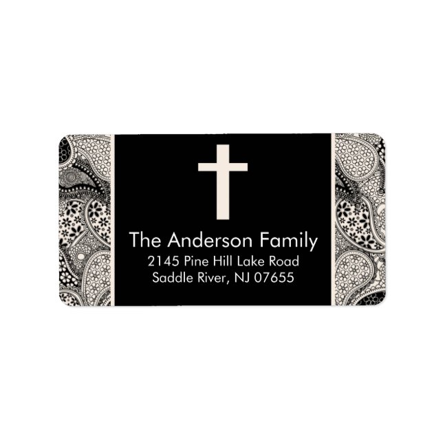 Black Paisley Cross Religious address Label (Front)