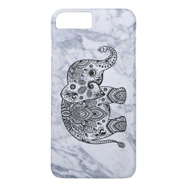 Black Paisley Elephant With White Marble Case-Mate iPhone Case (Back)