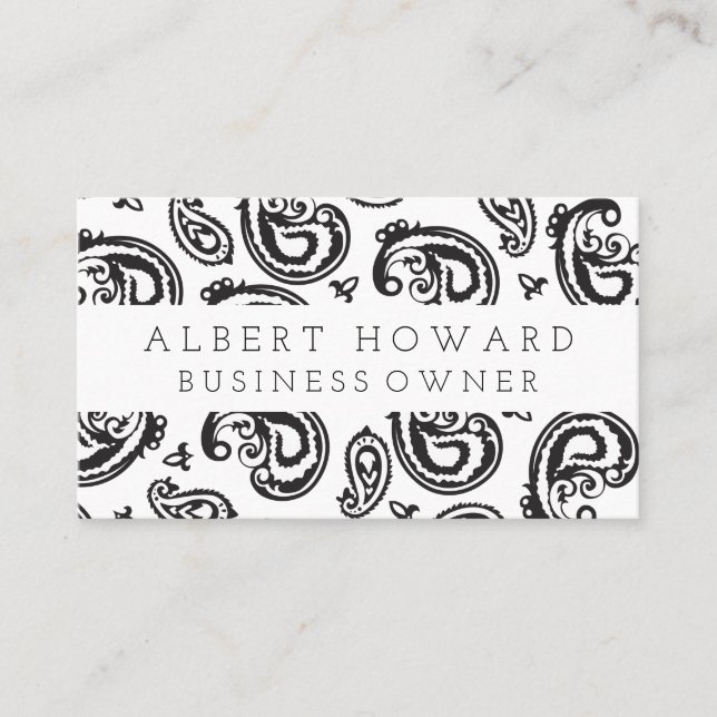 Black Paisley Flower Pattern Business Card (Front)
