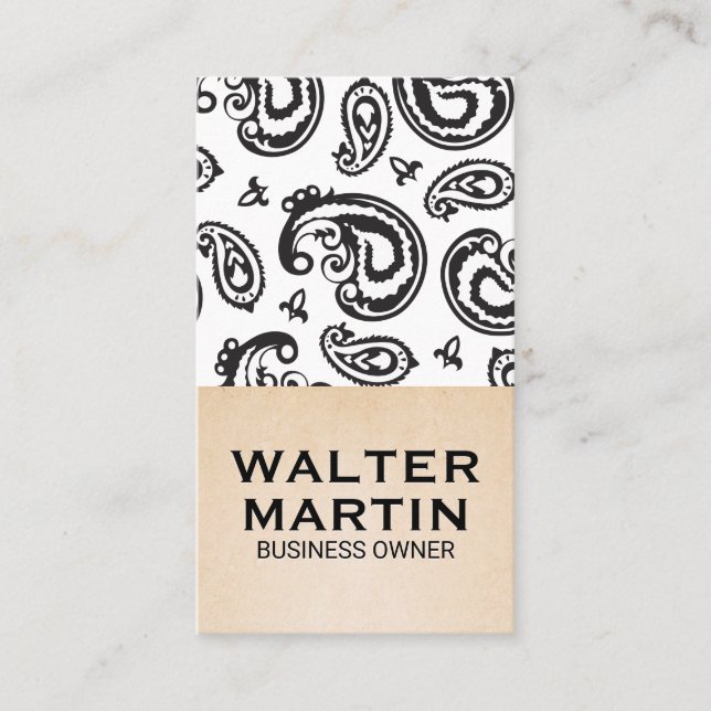 Black Paisley Flower Pattern Business Card (Front)