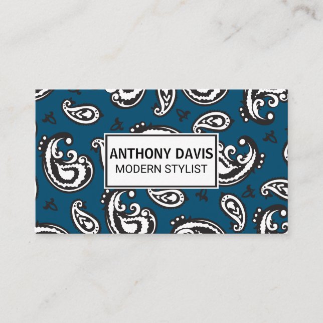 Black Paisley Flower Pattern Business Card (Front)