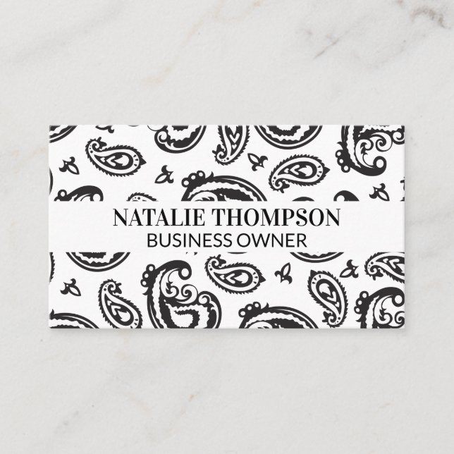 Black Paisley Flower Pattern Business Card (Front)