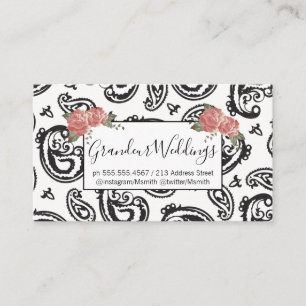 Black Paisley Flower Pattern Roses Business Card