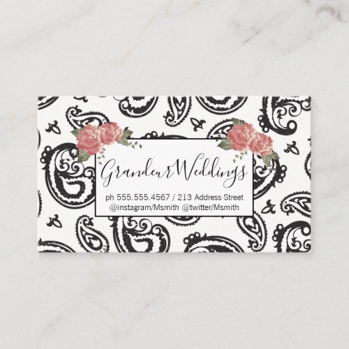 Black Paisley Flower Pattern  Roses Business Card