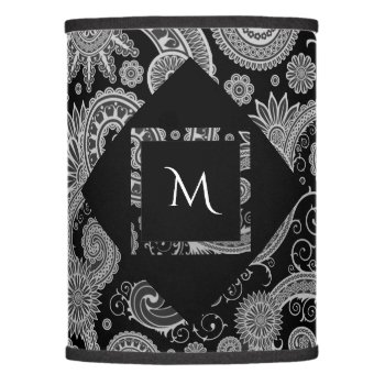 Black Paisley Geometric With Initial Lamp Shade by karlajkitty at Zazzle
